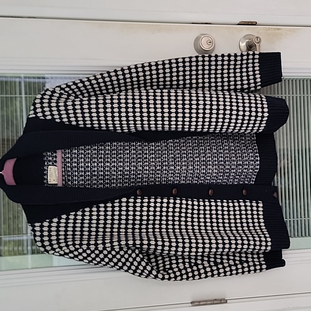 Selected Homme Shawl Neck Cardigan Lambs Wool Blue & White Dotted Sz S - Picture 2 of 11